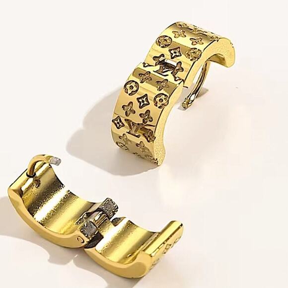 Gold Plated Four Leaf Clover Hoop Luxury Huggies’ Minimalist Earrings - Picture 5 of 7